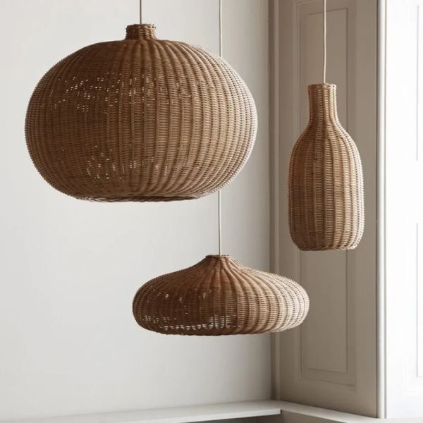 Dining Room Lamp Cafe LED farmhouse Village Vintage Handmade Wicker Pendant Light(WH-WP-112)