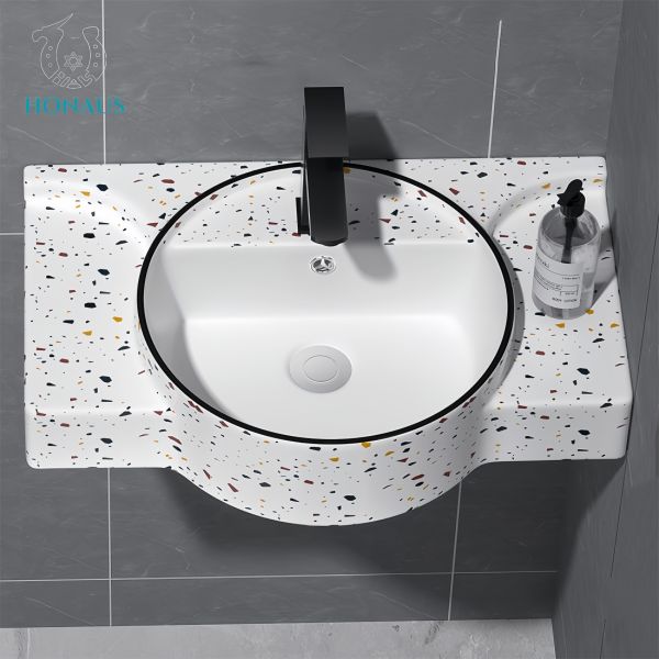 Classic Bathroom Wall Hung Basin Marble Grain Best Ceramic White Hotel House Use
