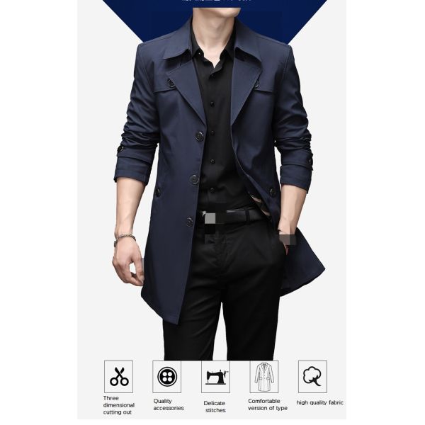 Мужские куртки мода ветроустойчивый обычный стройный фит ветроустойчивый длинный пальто с костюмом