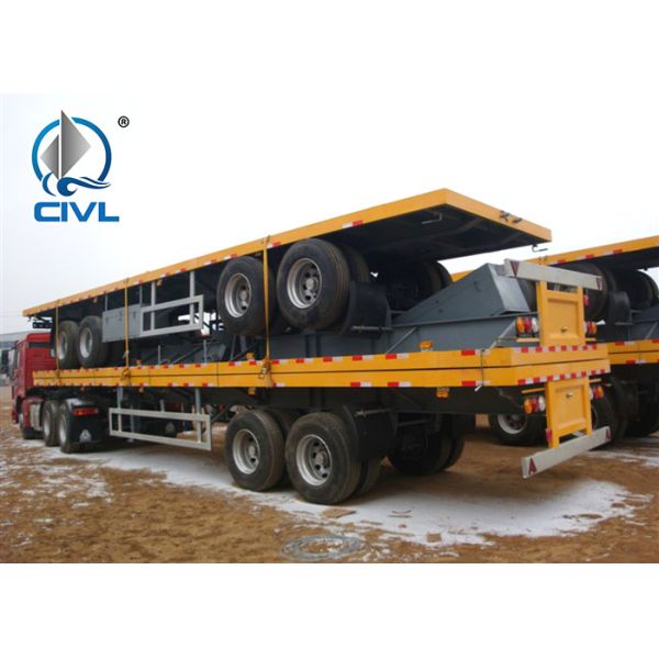 Q345 Material Flat Bed Semi Trailer Truck For 20 Or 40 Feet Container Carrying