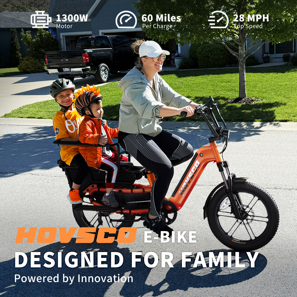 German Warehouse HovCart EU/US/AU Stock Electric City Cargo Bike for Two Children with Protection Seat Torque Sensor Fat Tire