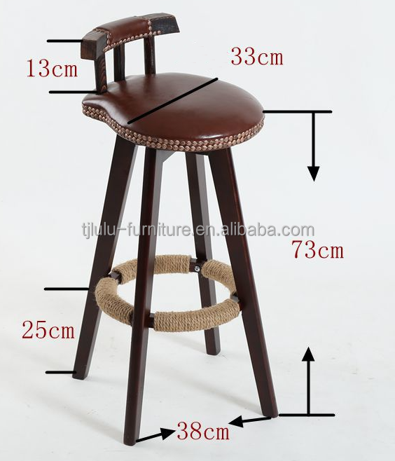 Bar Furniture Vintage High Chair Solid Wood Bar Stool with Back Rest Lacquered