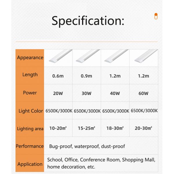 9W 18W 36W 40W 60W 4FT PC LED Batten Purified Fixture Lamp Tube Light for Warehouse