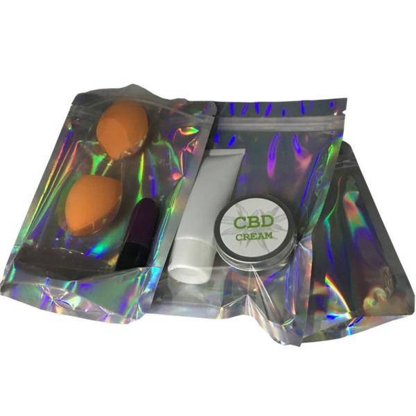 Front clear Mylar Holographic Packaging Bag for Cosmetics Beauty Sponge Packaging