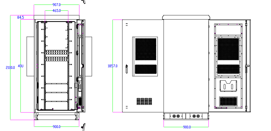 40U Height Floor Mounted Telecom Enclosure Standard 19 Inch Telecom Equipment Cabinet