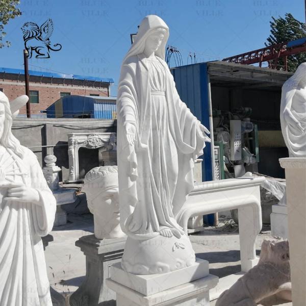Marble Virgin Mary Statue Life Size Catholic Religious Female Statues Molds Handcarved Outdoor Home Decoration