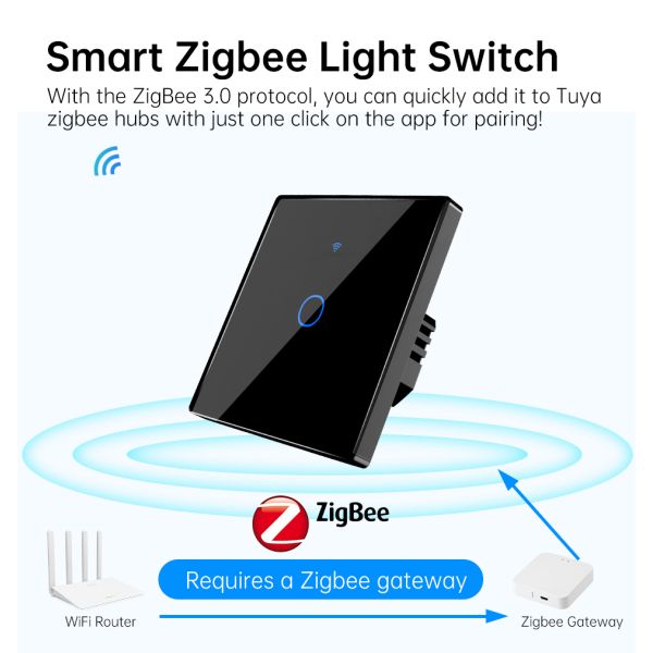 Tempered Glass Panel Wifi Enabled Zigbee Touch Switch Alexa Zigbee Touch Switch 240V