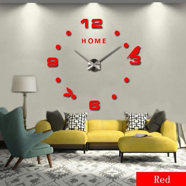 Arabic Digital Birds Mirror Decor Wall Art Clock Stickers Large Elegant Wall Clock