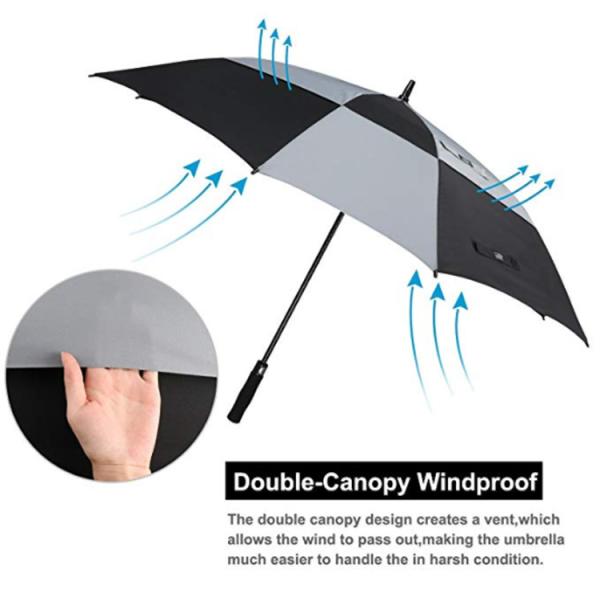 62 inch oversized Travel Square Golf Double Layer Air Vent Umbrella Windproof Large Straight Handle for men and women