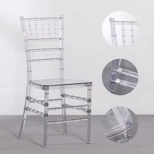 Chaise Chiavari en acrylique transparent, résine transparente, pour hôtel et salle à manger