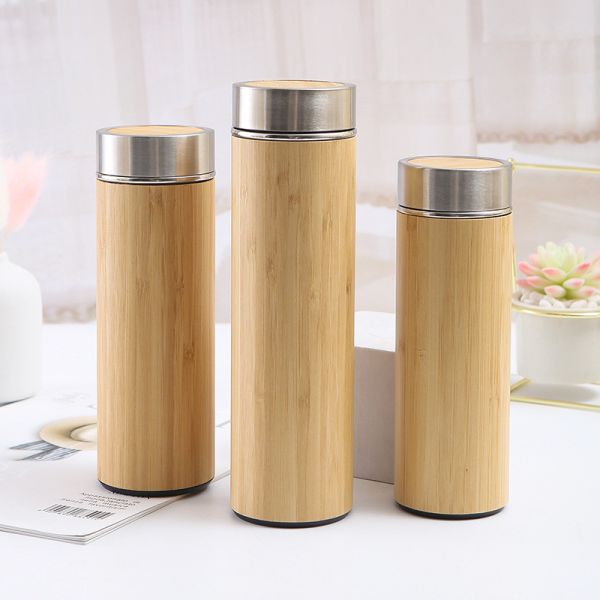 17 Oz-Bambuood Premium Vacuum isolé en acier inoxydable Tumbler de bambou à l'épreuve des fuites Tumbler de bambou Thermos pour le thé à feuilles lâches Café Boissons à base de fruits