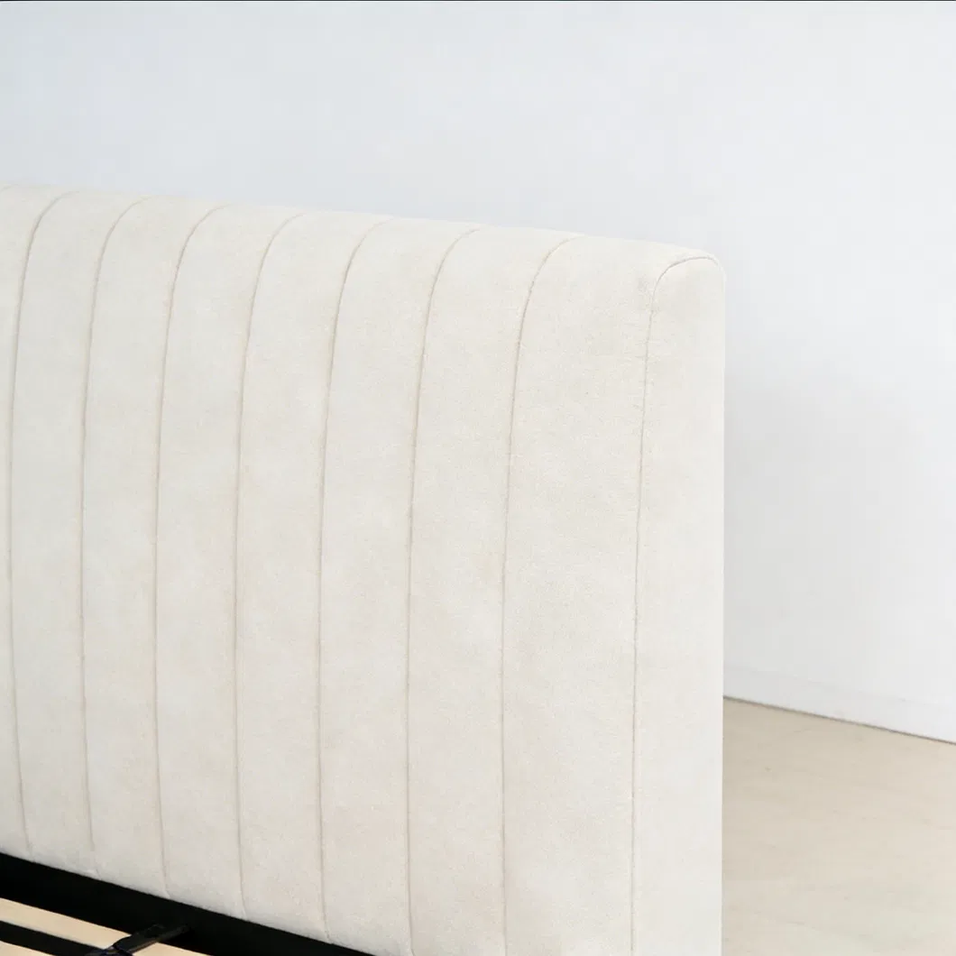 Queen Size Cream White Velvet Upholstered Platform Bed Model