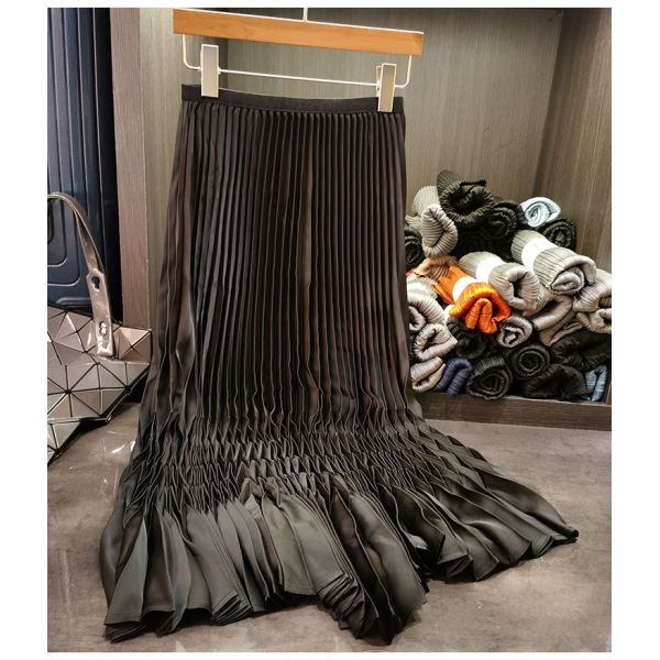 Women's New Style Casual Pleated Skirt Solid Color Simple Design with Elastic Waist for Commuting for Summer