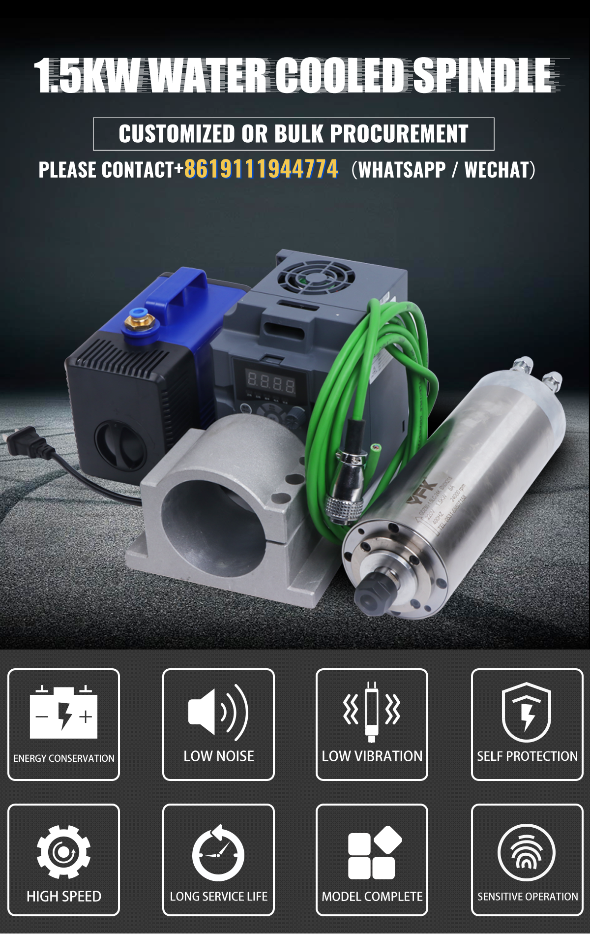 Высокая скорость 24000rpm Cnc маршрутизатор Машина шпиндель с инвертором 1,5 КВт 220в ER16 80 мм YFK Kit гравировки для резки древесины