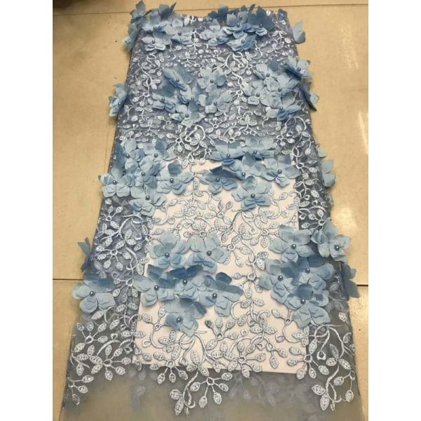 Polyester 3D Flower Cording Embroidered Lace Beaded Mesh Fabric For Textile