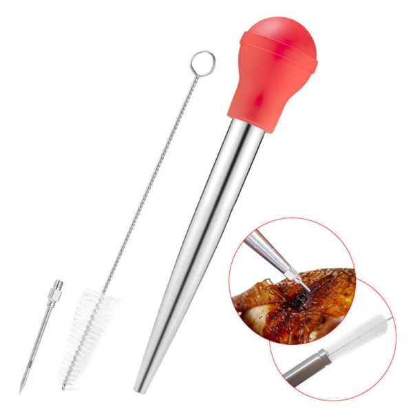304 Stainless Steel Silicone Drip Oil Seasoning Tube for BBQ Turkey Needle in Balck
