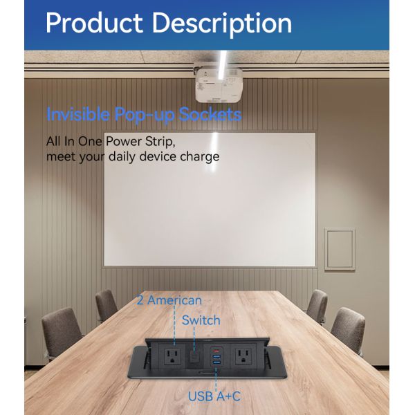 20W Retractable Pop Up Socket Box Office Desk Plug For Seamless Furniture Integration