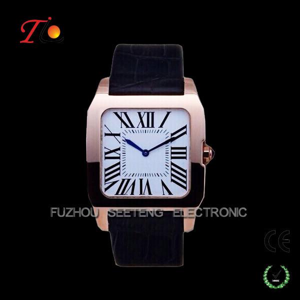 stainless steel quartz watch for men  water resistant with PU leather band and color customized