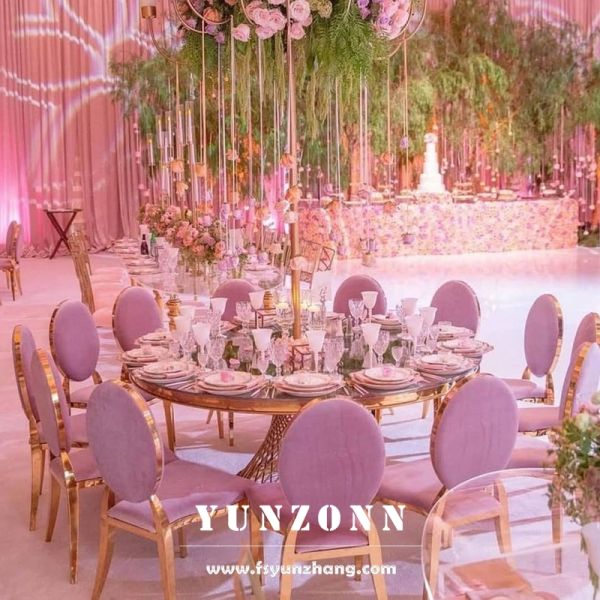 Luxury Furniture Event Party Glod Stainless Steel Glass Fishnet Round Banquet Hall Tables for Wedding