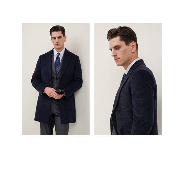 Autumn And Winter Retro Wool Warm Loose Big Yards Men's Long Coat Woven and Warm