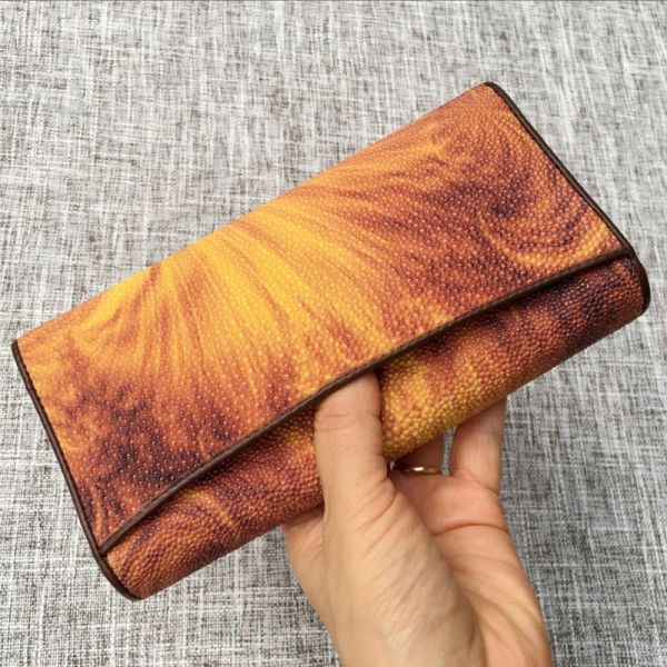 Thailand Authentic  Stingray Skin Female Large Trifold Wallet Genuine Leather Lady Phone Clutch Purse Women's Card Purse