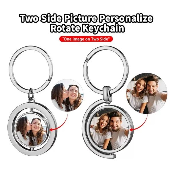 Personalized Rotary Photo Keychain Double Sided 360 Rotating Sublimation Blanks Metal Key Chain  Keyring