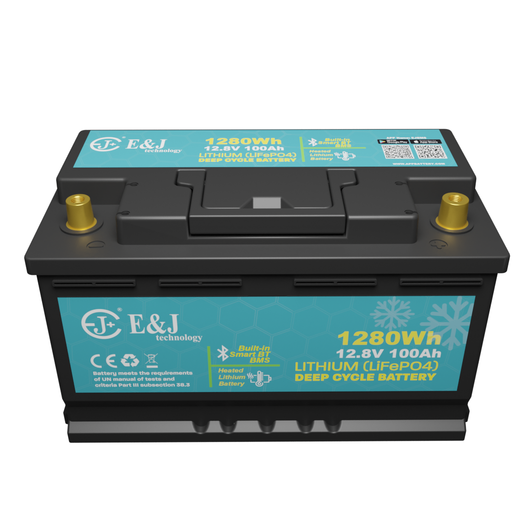 Self Heating Din80 Type H7 Size Bluetooths Lithium Ion Battery 12V 100Ah LiFePO4 Pack For Low Temperature Application