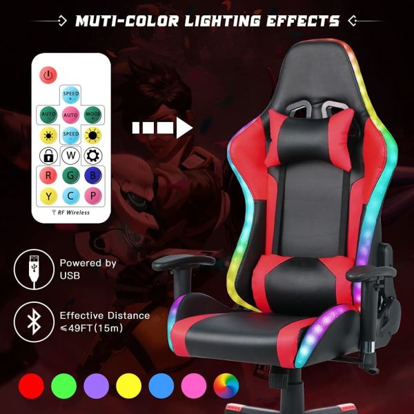 ALINUNU Customizable Leather RGB Gaming Chair with LED Light Bar and Fabric Material