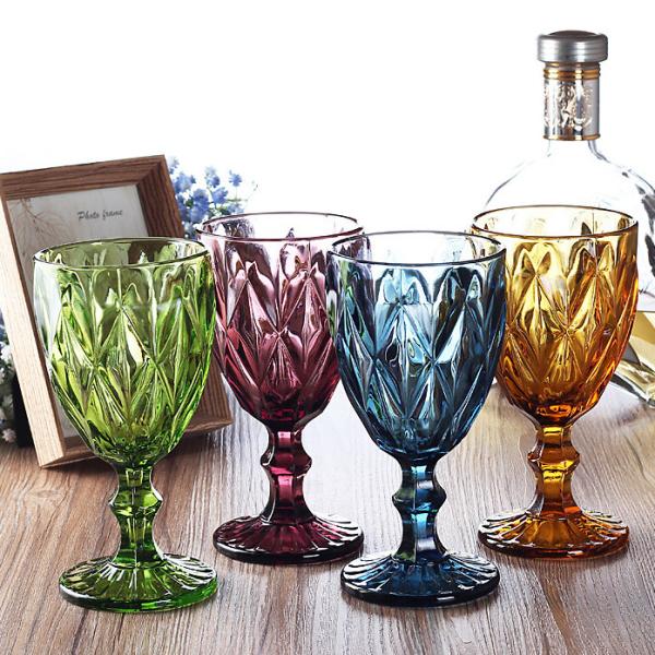 Embossed vintage style pink goblets impressioned glass colored goblet for event