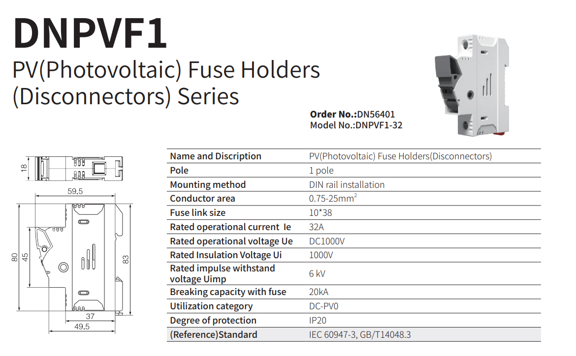PV FUSE 10*38mm 30A 1000VDC 6 KV Rated Impulse Withstand Voltage Solar PV Fuse with High Breaking Capacity of 20kA