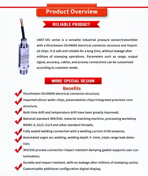 UNIVO UBST-503 Pressure sensor Hirschmann 24V 5VDC Liquid Level Transmitter for Gas Oil and Liquids sensors