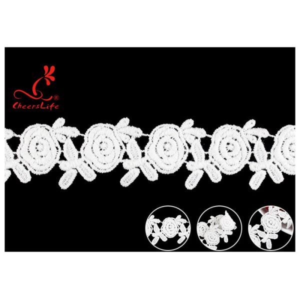 Вышитая лента шнурка хлопка гипюра цветка белая для одежд моды