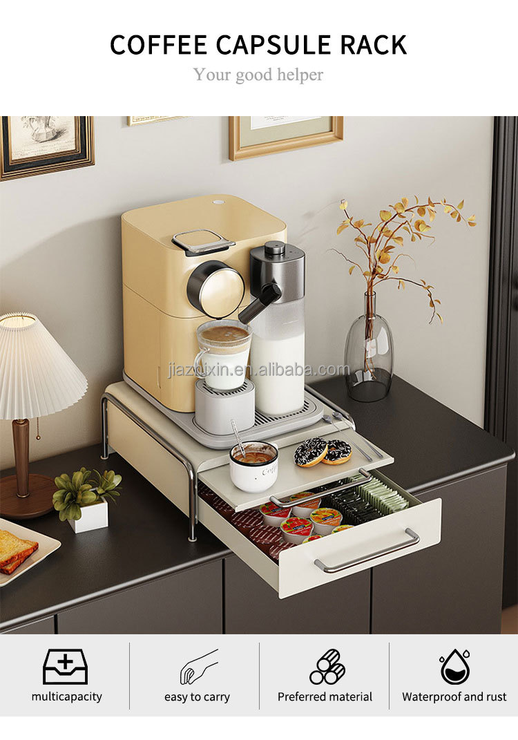 New 2 Tier Coffee Machine Capsule Holder with Pull-out Board  Nespresso Pod Storage Box Tea Bag Plate Rack Mug Organizer Drawer