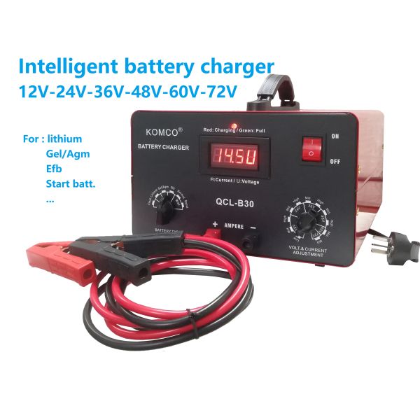 Chargeur de batterie réglable de haute technologie 12V-72V avec affichage LCD intelligent, réparation d'impulsions, désulfure pour ATV, SUV, et plus encore