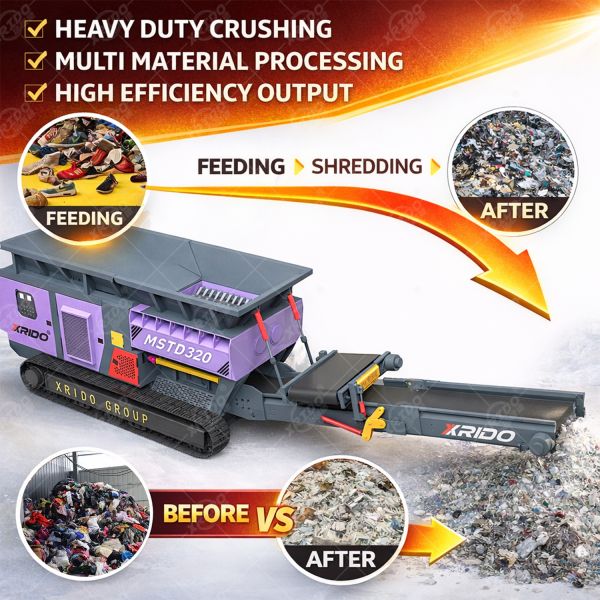 55 Kw Power Double Shaft Design Tracked Mobile Shredder with High Efficiency Low Energy Consumption for Waste Processing