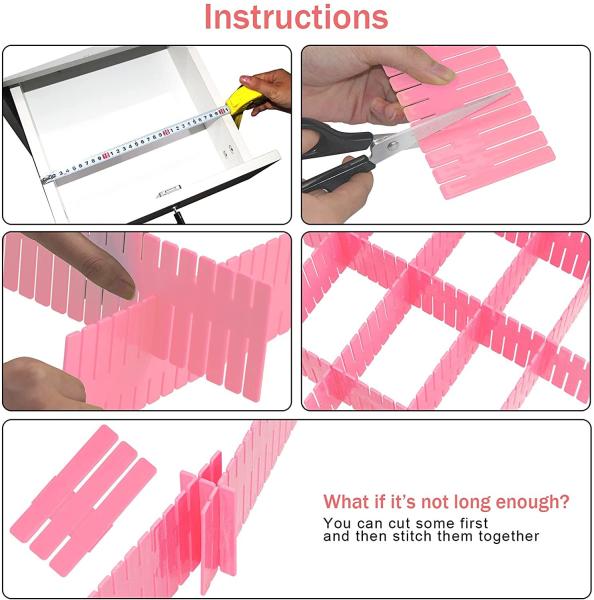 40pcs DIY Clothes Storage Organizer Separator Adjustable Drawer Dividers for Socks/ Underwear/ Makeup/ Kitchen/ Dresser