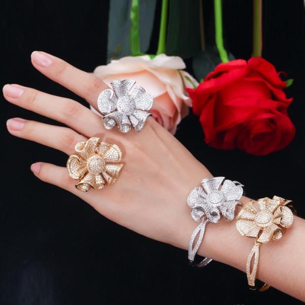 Flower Cubic Zirconia Bangle CZ Zircon Crystal Flower Bracelets for Women Wedding Bridal  Bracelets Jewelry