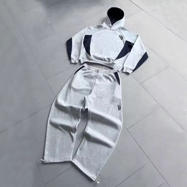 Traje de pista personalizado 100% de algodón capas de vellón de algodón de gran tamaño pesado pesado y juego de sudaderas