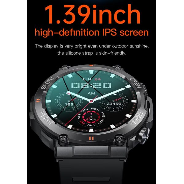 K56 Pro Outdoor Men Smart Watch 1.39 Inch IPS Round Screen BT Call Heart Rate Fitness