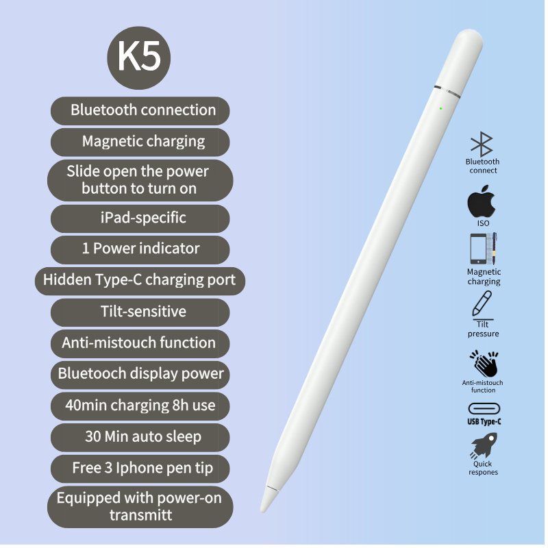 Wireless Magnetic Charging Hidden Charging Port Stylus  Active Stylus Pen for Touch Screen for Apple iPad Pencil
