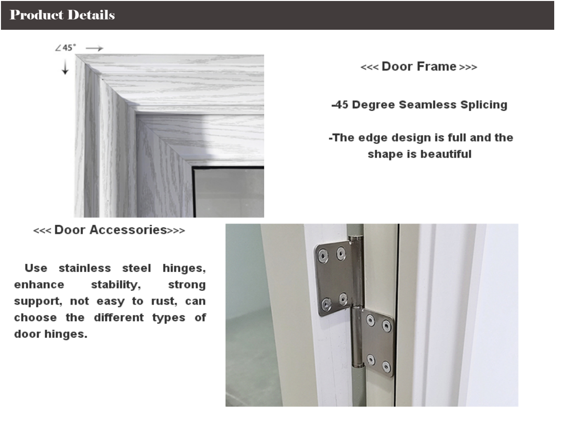 Bathroom Flat 6061 Aluminum Toilet Door Interior Decoration French Patio Swing Door