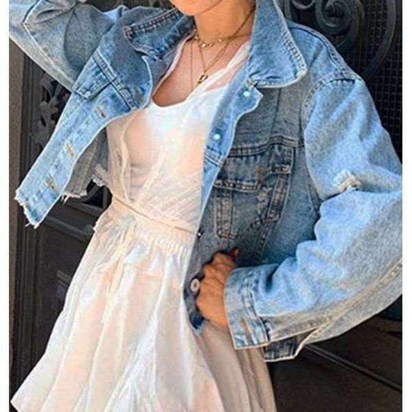 Логотип изготовителя фабрики OEM изготовленный на заказ огорчил подрезанное пальто джинсовой ткани мытья года сбора винограда куртки