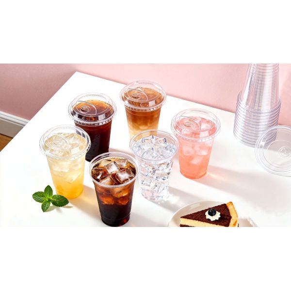 Disposable Custom Logo Printed Cold Coffee Cup  Plastic Cups with Sip Lids