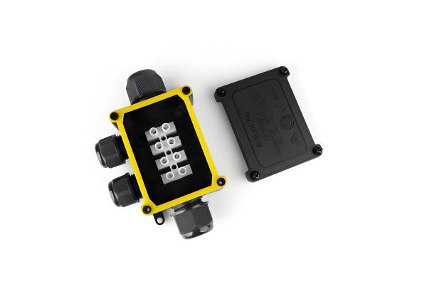 Boîte de jonction étanche IP68 - Type traversant à presse-étoupe 1 entrée 3 sorties pour lignes de données et d'alimentation