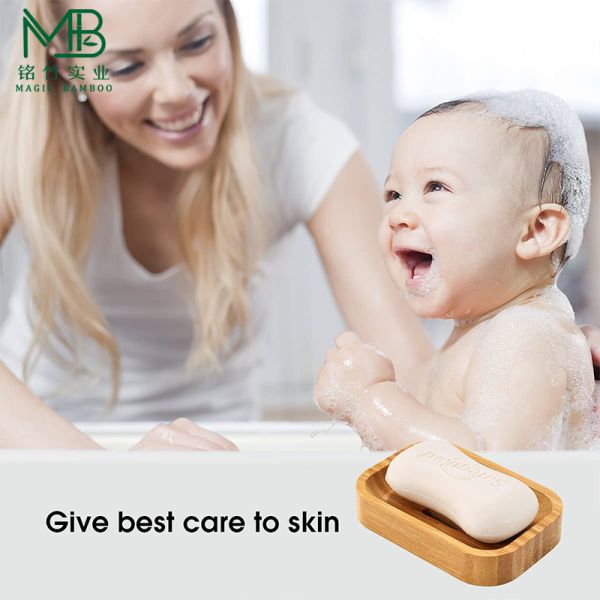 Dispositivo de jabón de desagüe de bambú de primera calidad para estantes de baño