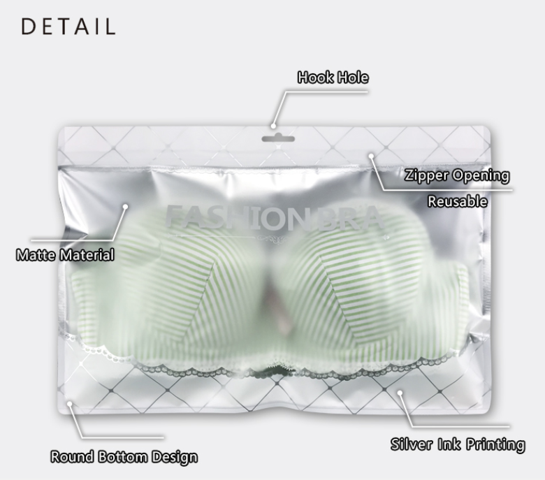 Fashion transparent multi-color plastic zipper clothing underwear bags