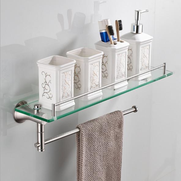 Single Layer Bathroom Towel Rack  Rectangular Glass Shelf With Towel Bar Shower