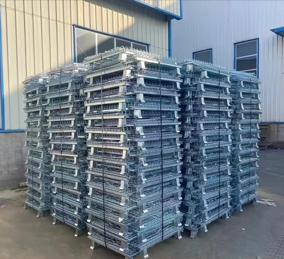 Warehouse Wire Container Storage  Mesh Pallet Cages  Heavy Duty Iron Frame