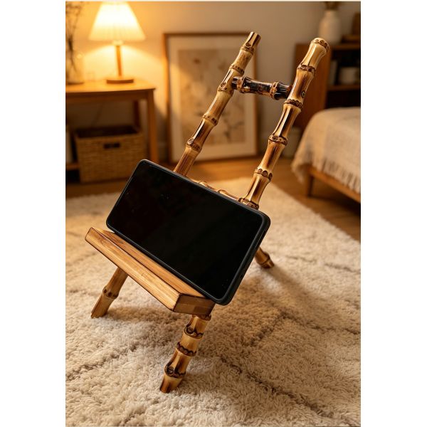Natural Bamboo Desktop Stand with 3-in-1 Function for Hands-Free Viewing of Phone Tablet and Book
