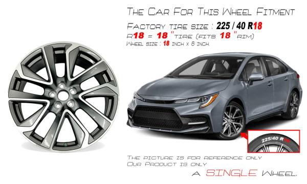 18x8 Grey Machined Wheel For Toyota Corolla 2019-2022 OEM Rim